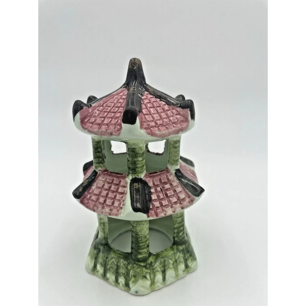 Vtg Aquarium Fishbowl Ceramic Swim Through 3D Japanese‎ Pagoda Tower 5x3.5